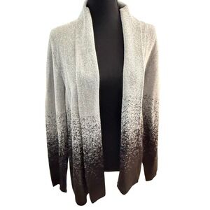 Women's Ombre Cardigan Sweater Metallic SilverBlack Open Front Long Sleeve XL
